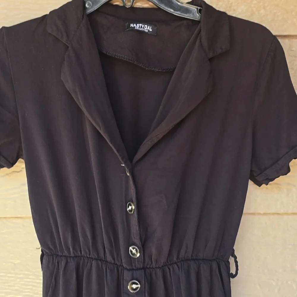 Nasty Gal Collection Wide Leg Short Sleeve V-neck Jumpsuit Button Front 10 - Picture 3 of 8